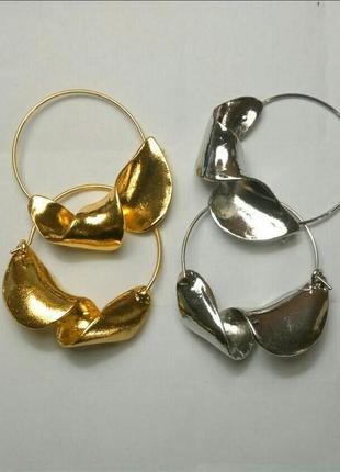 Серьги сережки кольца в богемном стиле серебристые золотистые1 фото