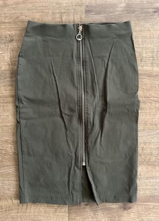 Юбка новая оливковая на замке карандаш обтягивающая  с высокой талией