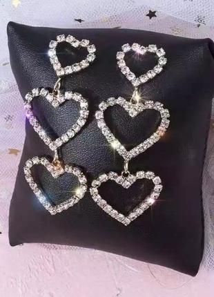 Серьги серёжки подвески  в камнях сердце сердечко сердечки массивные длинные винтажные ретро3 фото