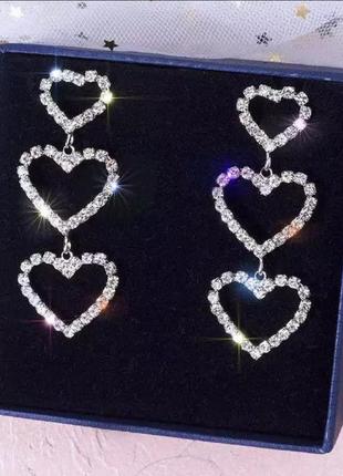 Серьги серёжки подвески  в камнях сердце сердечко сердечки массивные длинные винтажные ретро1 фото