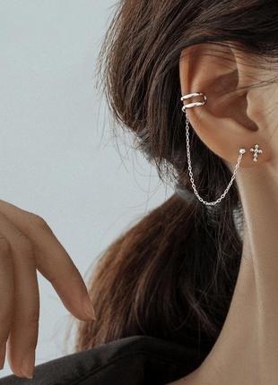 Набор серебро серьга кафа крестик сережка обманка цепочка топ — цена ...