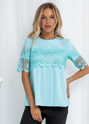 Рубашка женская с кружевом мята 754