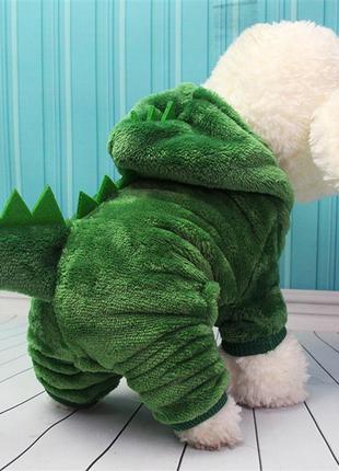 Одежда для собак. костюм динозавра для собак и котов. зеленый.3 фото