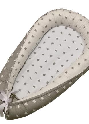 Кокон гнездышко позиционер для малышей сладкий сон с подушкой "звезды класические"серый2 фото