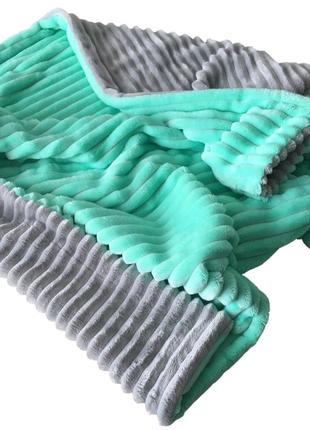 Двосторонній плед-покривало 120x160 см у дитячу | тканина 100% плюш minky | сірий/м'ятний