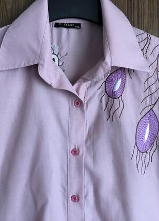 Удлинненная летняя лиловая рубашка с вышивкой. размер 48-50 наш4 фото
