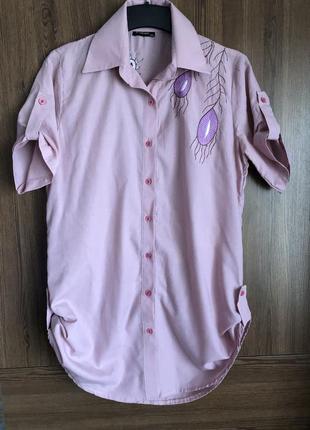 Удлинненная летняя лиловая рубашка с вышивкой. размер 48-50 наш2 фото