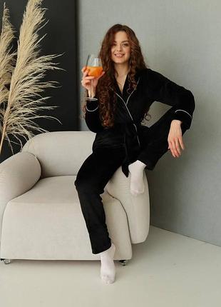 М'яка плюшева піжама укорочений халатик та штани, комплект для дому халат та штани плюш велюр