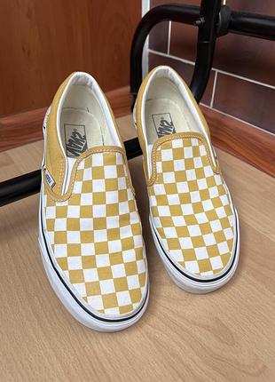 Кеди vans u classic slip-on slippers ванси в жовту шашку скейтерскі