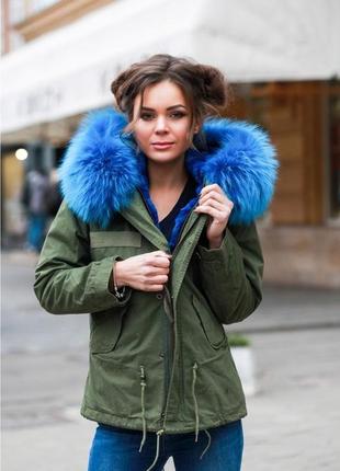 Парка с натуральним мехом енота