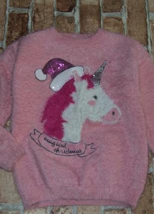 Новогодняя кофта джемпер травка девочке 7 - 8 лет matalan 2