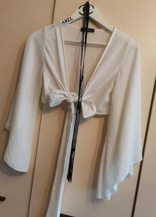 Белая блуза на завязках 12653 фото