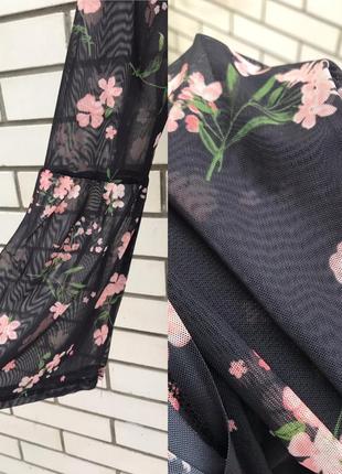 Прозора блузка,квітковий принт,волани,рюші по рукавах,f&f5 фото