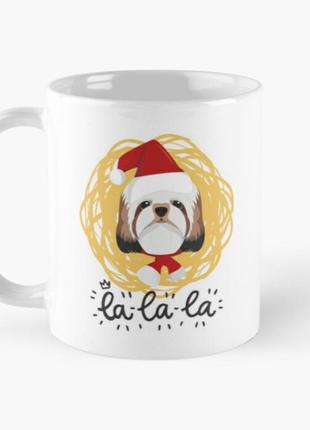 Чашка керамическая кружка с принтом ши тцу новогодний белая 330 мл белая 330 мл