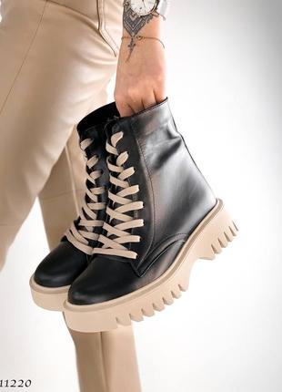 Шкіряні зимові черевики на шнурівці з натуральної шкіри кожаные зимние ботинки на шнуровке натуральная кожа10 фото