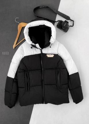 Чоловіча зимова чорна з білою куртка пуховик — 25 оверсайс чоловічий пуховик чудової якості