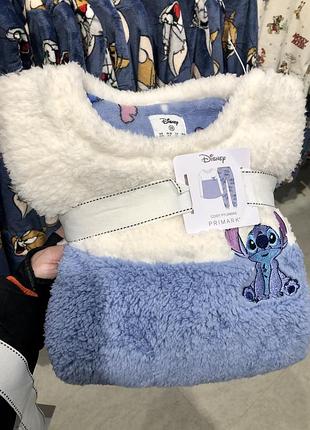 Тепла жіноча піжама stitch disney від primark, костюм для дому зі стічем від дісней у прімарк плюш, махровий фліс