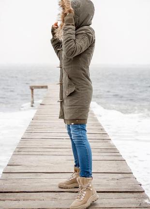 Зимняя куртка, парка хаки с натуральным мехом2 фото