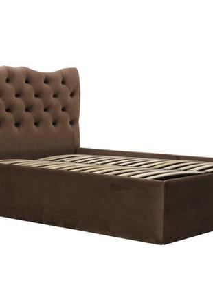 Ліжко двоспальне велюрове з гудзиками mebelle zarura 160х200 см, темно-коричневий чорний велюр