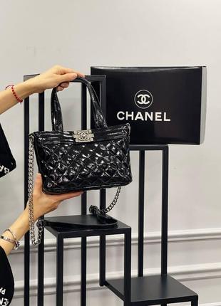 Сумка стеганая черная женская в стиле chanel клатч сумочка лакованая шанель кросс-боди