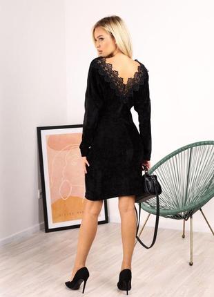 Нарядное велюровое платье черное 9341 фото