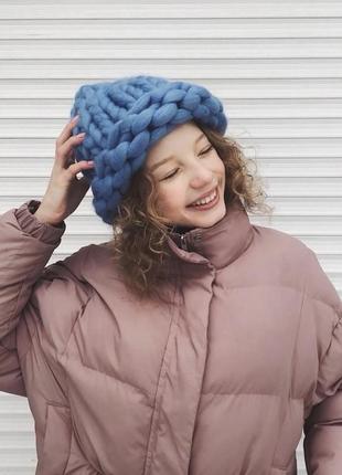 Мериносовая шапка теплая зимняя в&возимая объемная из шерсти мериноса хельсинки10 фото
