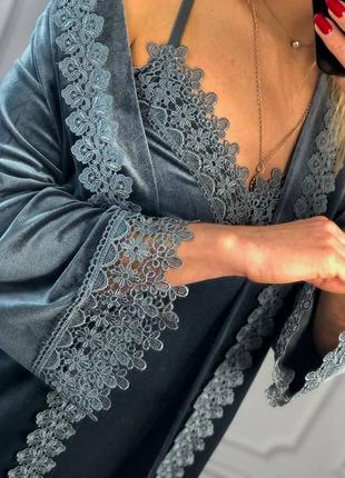 Халат и рубашка из королевского бархата, джинс2 фото