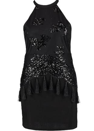 Чёрное платье с пайетками boohoo размер xl2 фото