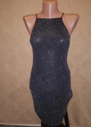 Коротка блискуча сукня міні люрекс2 фото