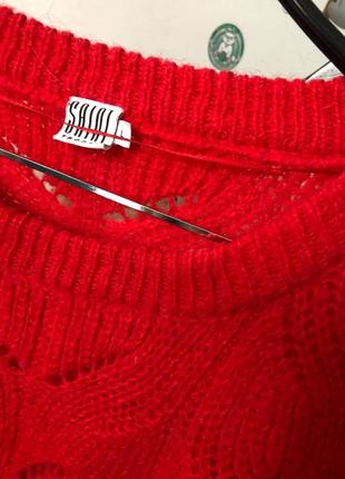 Красивий червоний ажурний светр saint tropez розмір l-xl в складі шерсть і мохер3 фото