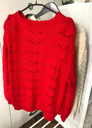 Красивий червоний ажурний светр saint tropez розмір l-xl в складі шерсть і мохер2 фото