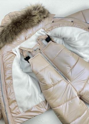 Зимний костюм бежевый с мехом енота на флисе до -30 мороза4 фото