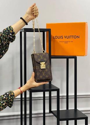 Клатч коричневый на цепочке женский в стиле louis vuitton сумочка луи витон