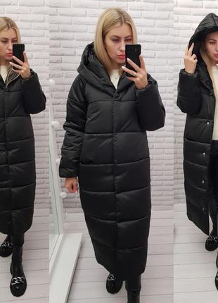 Куртка зимняя женская пуховик теплый пальто кокон одеяло а521 черная черный черного цвета1 фото