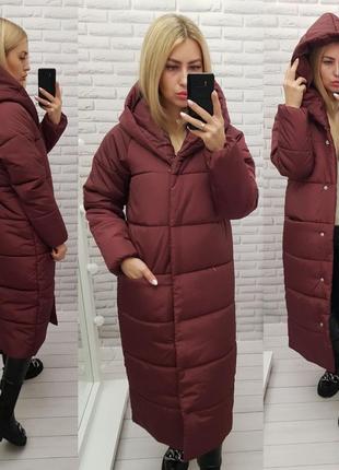 Куртка зимняя женская пуховик теплый пальто кокон одеяло а521 бордовый бордовый цвет1 фото