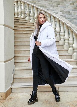 Куртка зимняя женская пуховик теплый пальто кокон одеяло а521 белая белого цвета3 фото