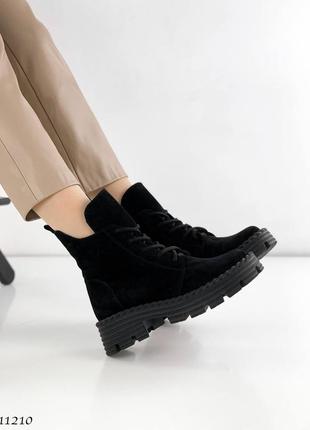 Зимние женские замшевые ботинки с мехом овчина натуральная замша черные сапоги зима теплые и удобные топ качество6 фото