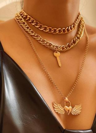 Многослойное ожерелье в стиле хип-хоп в золотом цвете