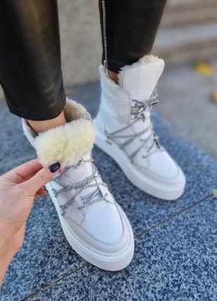Зимние женские кожаные теплые сапоги с шерстью натуральная кожа зима белые сапожки ботинки хайтопы2 фото