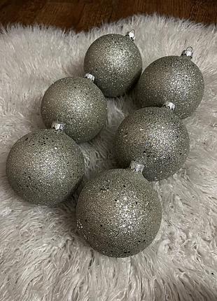 Шары игрушки на ёлку крупные серебро