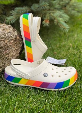 Кроксы белые радуга сабо crocs crocband rainbow block clog white1 фото