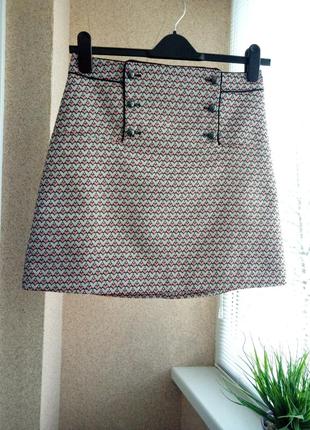 Стильная красивая юбка мини трапецией из жакарда4 фото