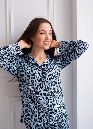 Пижама пижамный костюм из шелка голубой розовый анималистичный принт