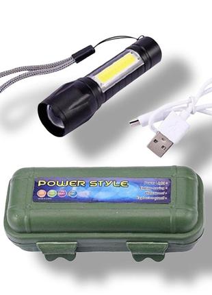 Потужний ліхтарик, ліхтар у чохлі bailong police на акумуляторі usb micro charge з бічною підсвіткою
