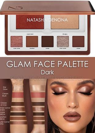 Палетка тіней та рум'ян natasha denona glam face palette dark - eye shadow blush -для обличчя - 13 г