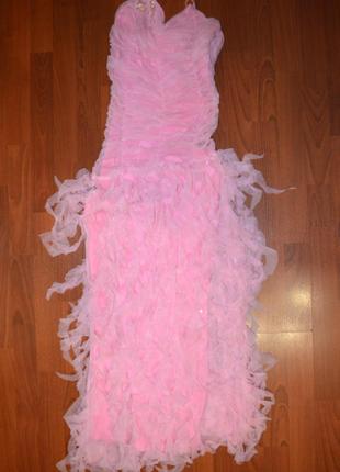 Рожеве довге випускну сукню з приспущеною талією і палантіном, б/в3 фото