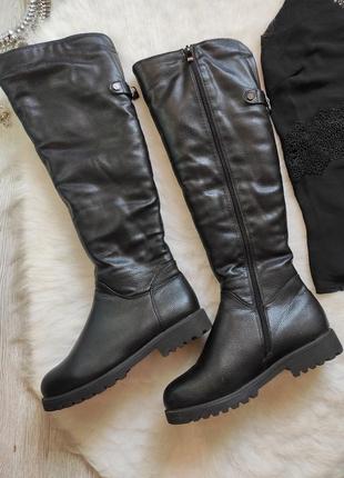 Черные высокие кожаные зимние сапоги ботфорты с мехом на низком ходу каблуке италия franchi2 фото