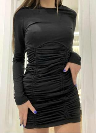 Короткое платье с стяжкой корсет мини платье черное с корсетом платте с оборкой3 фото