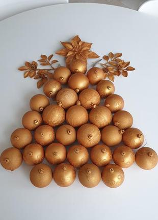 Набор ёлочных шаров золотых новогодних игрушек. италия. новый. ручная работа. ёлочные украшения.2 фото