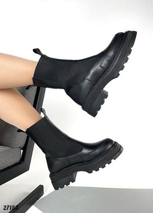 Зимние женские кожаные сапоги челси с мехом натуральная кожа тренд зима ботинки черные6 фото